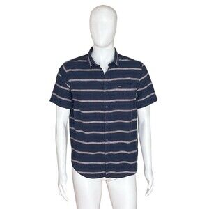 RVCA Button-Up Shirt Men's Size M Navy Blue Striped Short Sleeve Casual